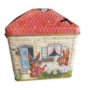 Vtg Walmart Collectible Bunny-Themed House Tin Box Made In Brazil Cottagecore